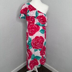Vineyard Vines Kentucky Derby 144th Pink Rose One Shoulder Silk Blend Dress 2